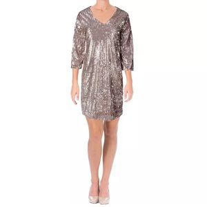 Alfani beige velveteen sequined A-line dress size6